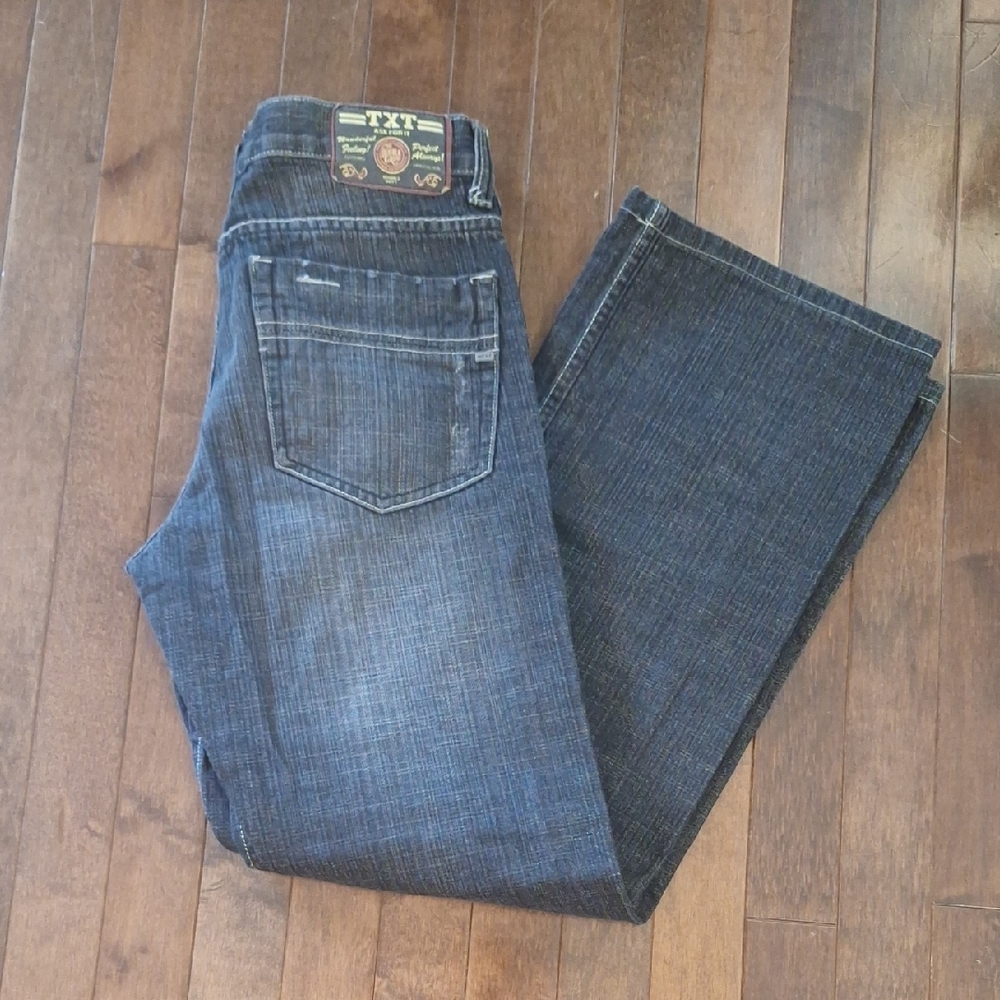 Y2K TXT Dark Moto Style Straight Jeans with Natural Wear